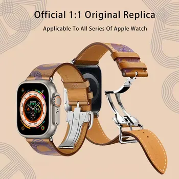 Висококачествена черна Каишка от естествена кожа За Apple Watch, Каишка с Развертывающейся Катарама, Гривна За Apple Watch iWatch Ultra 8 7 6 SE 5 4 3 2