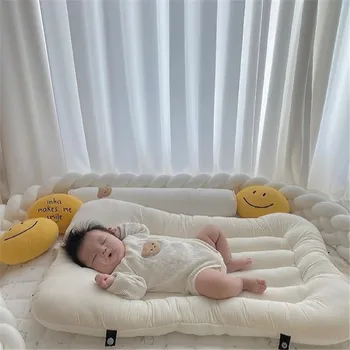 80 50 см бебешко легло гнездо с възглавница преносима кошче co sleeper детска моющаяся пътна легло гнездо шезлонг pod бебе или малко дете спящата кошче