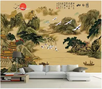 фотообои 3d поръчка, стенни рисувани в китайски стил, планинска живопис, туш, пейзаж, интериор, тапети за хола, за стени, на рула