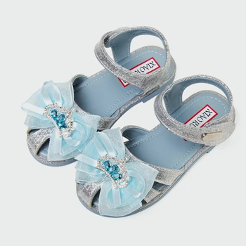 Детски сандали с пайети за момичета, детски летни обувки със затворена пета кутия, украсена с пайети, всекидневни, детски сандали принцеса за танци, модерни, универсални