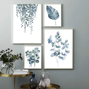 Акварелни листата на растенията, плакат с принтом Монстерея, стенно изкуство, минималистичная картина върху платно, картини за всекидневната, домашен декор