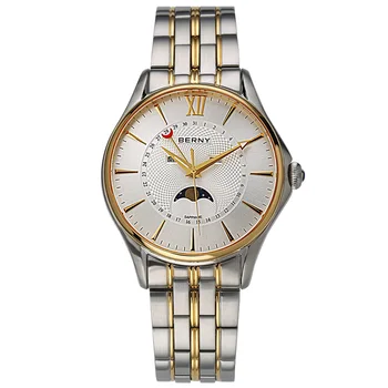 Мъжки часовник Луксозни ръчни часовници с фазата на Луната от неръждаема стомана, водоустойчив спортен часовник с прости циферблат, календар, Miyota, кварцови часовници за мъже 2022