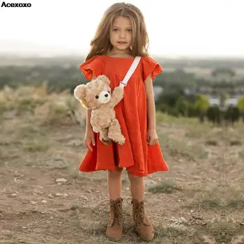 Рокля за момичета 2023 памучно напредък червено лятото облечи сладко бебе облечи принцеса