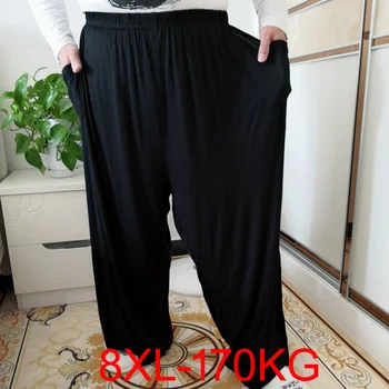 Мъжки високи Еластични Панталони за сън 7XL 8XL 60-1700 кг, летни прехвърляне на ежедневните домашни панталони, нови мъжки супер меки панталони голям размер