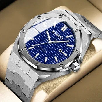 BINBOND висококачествени бизнес кварцови часовници, стомана водоустойчив светещи мъжки часовници, прости модни луксозни часовници за мъже Reloj Hombre
