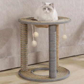 Рамка за катерене сизалевой канабис, когтеточка на цилиндрическом дърво за котки, устойчиво на надраскване играчка, интерактивна платформа за скокове с котки