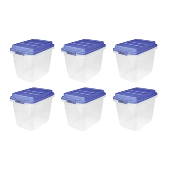 Увесистый 32 Кв.. Прозрачен пластмасов контейнер за съхранение на синята повдигане на капака, 6 опаковки