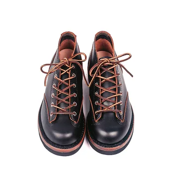 Goodyear-реколта мотоциклетни ботуши от естествена кожа с прорези, висококачествени мъжки ежедневни работни обувки с кръгло бомбе, обувки на платформа