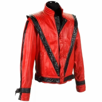 Яке в стил MJ на Майкъл Джексън Thriller от червена изкуствена кожа