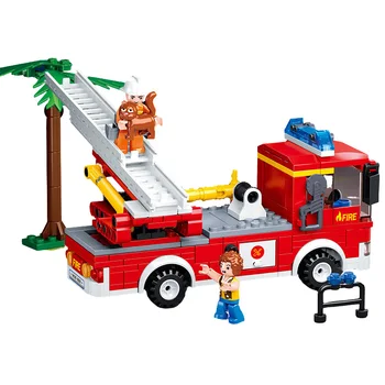 Градска въздушна стълба, пожарна кола, градивни елементи за пожарникарите, спасителния дизайнер, тухли, класически модел, образователни играчки за детски подарък