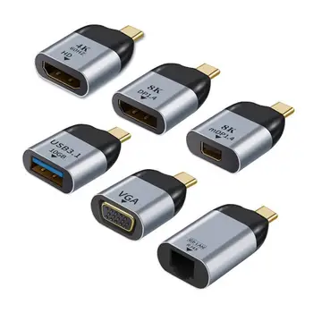 До DP/Mini DP/VGA/RJ-45/HD Съвместим Адаптер Ethernet Lan Конвертор USB Type C 8K/4K/1080P Видео 1000 Mbps За Проектор