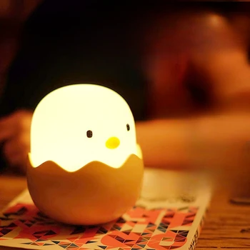 Led детски сензорен лека нощ, мек силикон USB акумулаторна батерия, украса за спални, нощна лампа във формата на пиле в яйце черупка, украса за дома