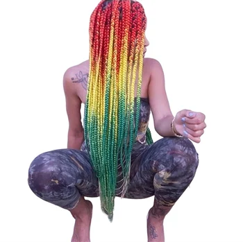 10 x пятицветных омбре цветове на дъгата, огромна опашка, синтетична коса за удължаване за черната жени