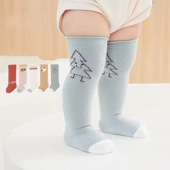 Детски чорапи за новородено, чорапи до коляното за малки момичета и момчета, памучни дълги чорапи с анимационни герои за деца 0-3 години