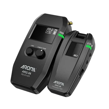 Гитарная безжична система за предаване на AROMA ARG-06 Приемник Transmisster 6,35 мм plug 4 канала Макс 35 м Китара резервни части и аксесоари