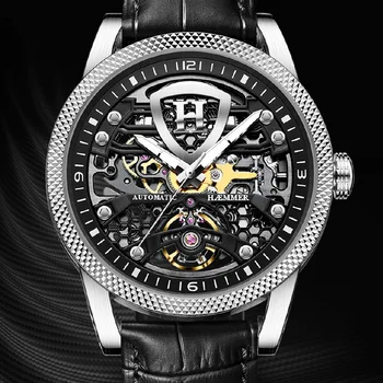 Луксозни часовници с виртуален скелет, автоматични, висок клас марка, мъжки механични часовници, мъжки модни 43 мм светещи ръчен часовник от неръждаема стомана, HAEMMER