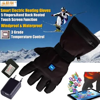 Ръкавици с електрически отопляеми Smart Touch Screen, ски ръкавици за спорт на открито, 5 пръстите на краката и задната част на ръцете, литиево-йонна самонагревающийся батерия, 3 ключа кутия