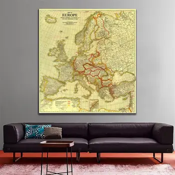 36x36 инча Нетканая Водоустойчив Пръски Живопис Карти на Европа през 1920 г. Мирна конференция в Париж За Стенен Декор Карта