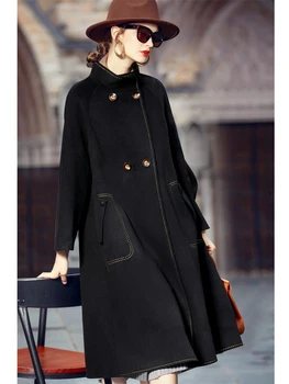 【Сшитое ръчно】 Висококачественото двустранно кашемировое палто, женски ново твидовое козината е със средна дължина за есен-зима 2022 г.