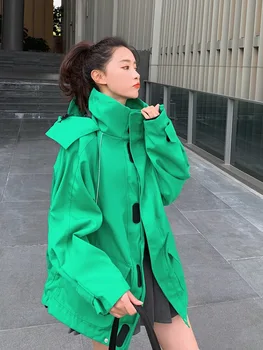 СуперАэн, офис женски палта, дамски дрехи 2022 година, пролет и есен, нова корейска ретро зелена ветровка, свободна яке