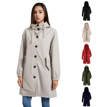 Дамско дълго палто, модерно есенно-зимно палто с качулка, дълъг ръкав, однобортный джоб, мозайка свободно дамско палто в западен стил