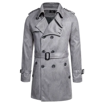 Нов есенен дълъг тренч, мъжко ново двубортное замшевое палта, мъжко приталенное бушлатное палто в английски стил, мъжко яке-ветровка
