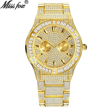 Мъжки часовник луксозна марка, златни мъжки ръчен часовник, календар, класически кварцов часовник Iced Out, мъжки часовник religio masculino