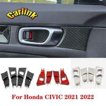 За Honda Civic 11th генерал 2021 2022 ABS карбоновая/червен/сребриста вътрешна врата копчето на колата, вратата на купата, декоративна рамка, аксесоари за интериора