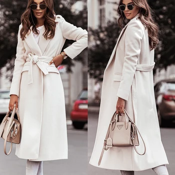 Популярно есенно-зимния проста вълнена палто с дълъг ръкав и V-образно деколте, бельо за жени