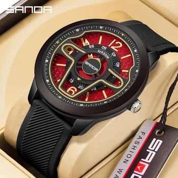 На BIANA 9023 Ежедневни класически прецизна мъжки кварцов часовник състезателни силиконови модерни спортни ръчни часовници с 3D кормилното управление на автомобила