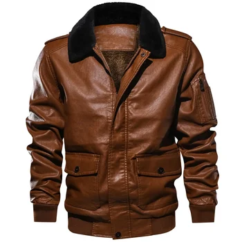 Мъжки зимни мотоциклетни якета от изкуствена кожа, кожа яка, джобове с цип, мъжки реколта байкерская модни връхни дрехи, палто