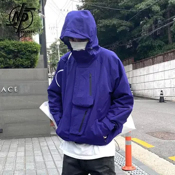Корейската мода за мъже ветровка с качулка яке оверсайз 2023, с много джобове, цип, външен буря костюм, сако-бомбер, пролет