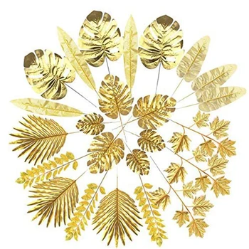 24 бр. изкуствени листа, златни палмови листа, златни тропически растения, палмови листа за сватба, украса за дома, направи си сам, аксесоари