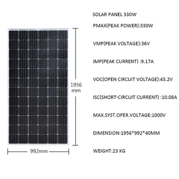 Комплект Слънчеви Панели 330 W 24 В Група Подкрепа за Слънчево Зарядно Слънчевата Система 3.3 кВт 6.6 10 кВт кВт 220 и 110 от 380 На Покрив Вили RV