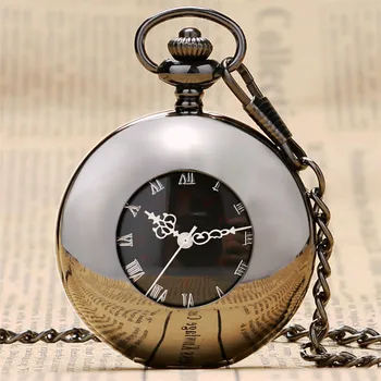 Гладка черна куха делото, механични джобен часовник с римски цифри, ретро модерен висулка, джобни часовници, с ръчно от мъжки