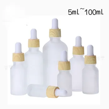 50 бр., бутилка за етерично масло от прозрачно матово стъкло, пластмасов с дървен капак, флакон-краен, козметичен опаковъчен контейнер