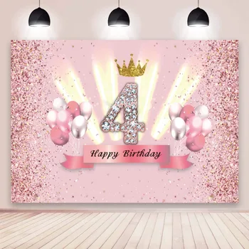 Розов фон за снимки с 4-ти рожден ден, за момчета и момичета от 4 години, парти по случай рожден ден, индивидуален фон за снимки, банери, подпори