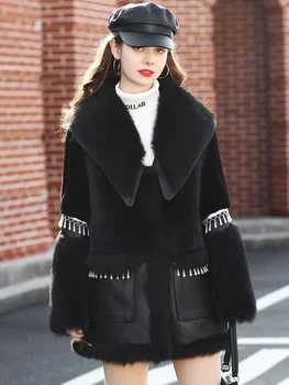 Зимен тренд, Пати, персонални модерен женски кожа, ново дамско палто от вълна от овце, козината е със средна дължина 863B