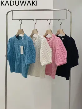 Пуловер с кръгло деколте и пищните ръкави в корейски стил, дамски пуловери, пролет-лято 2023, нови свободни ежедневни възли върхове, ретро елегантен скъпа жилетка