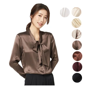 Birdsky, 1 бр. дамски ризи с дълъг ръкав, блуза, топ, офис женска риза, 95% коприна тутового цвят, 5% ликра, сатен, обикновен цвят. S-224