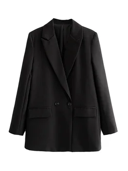 Жена луксозен офис-женски двубортный блейзър, винтажное палто, модерен назъбена яка, дълъг ръкав, дамски връхни облекла, стилни блузи