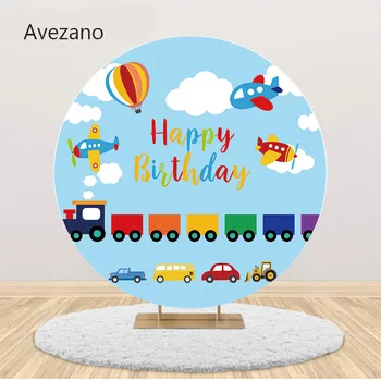 През цялата фон Avezano, корица, парти по случай рождения ден на момчето, влак, самолет, балон, син фон за детска фотография, фотографско студио
