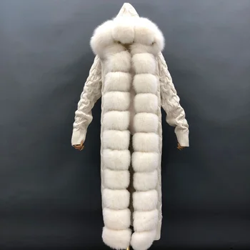 MENINA BONITA 2022, нова зимно дамско дълго палто, с качулка от естествена лисьего кожа, луксозна топла горна дреха от естествена вълна, градинска облекло