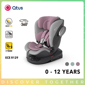 Детско Сигурно столче за Кола Qtus S2 APOLLO - Въртене на 360 градуса - Замразяване на 90 ° - За новородени бебета до 12 години - Зелено и сиво