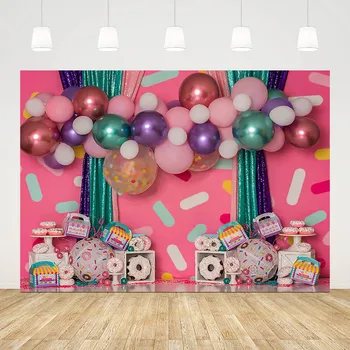 Фон за снимки Mehofond, сладка поничка, балон, конфети, момиче, на 1-ви рожден ден, за торта декор, реквизит за фото студио