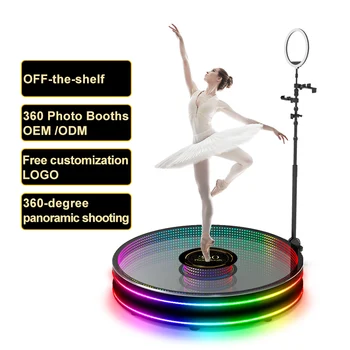 360 Автоматична машина за фотография селфи, въртяща се светодиодна стъклена платформа за снимане на 360 за партита, сватби, с дистанционно управление