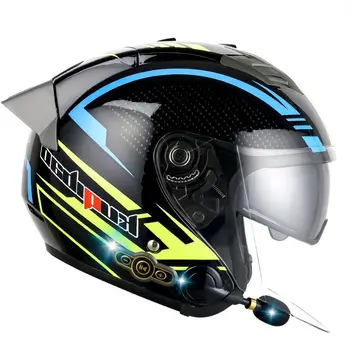 Мотоциклет шлем с открито лице 3/4, одобрен от DOT, с вграден Bluetooth слушалки, слушалки и подвижна подложка