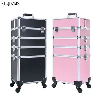 KLQDZMS, нова женска количка с голям капацитет, козметичен куфар, модни косметичка за козметик, подвижни багажа си на количка