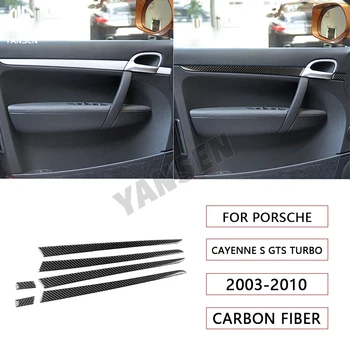 За Porsche Cayenne Gts Turbo S 2003-2010 естествена въглеродни влакна Вътрешна врата лента за подлакътник, тампон върху дръжката, стикер, аксесоари