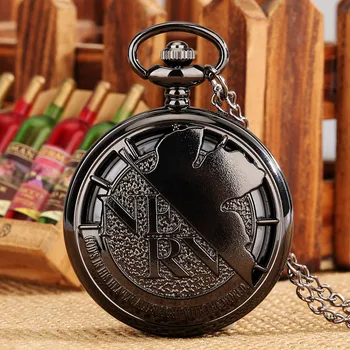 Колие Джобни Часовници Черно Голям Кварцов Ключодържател Часовник Медальон Подарък за Мъже Древни Римски Цифри на Циферблата Кух Дизайн на Джобни часовници